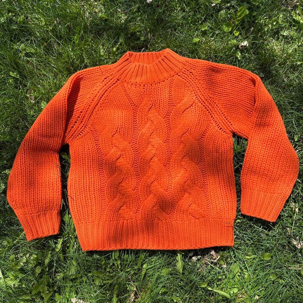 Kash Italy Wool Cashmere Orange Chunky Cableknit Crewneck Sweater Medium